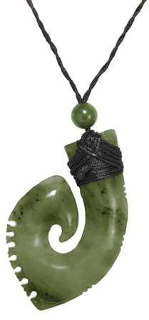 81stgeneration Nephrit-Jade-HEI-matau-anhänger-Halskette | Maori-kordelkette mit Fischhaken für Herren | Natürlicher Grünsteinschmuck | Großes Handgeschnitztes Design
