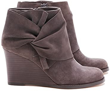 Fashare Womens Wedge Booties Ankle Heels Boots Bow Knot Stacked Heeled Winter Dress Shoes, Coffee, Size 7