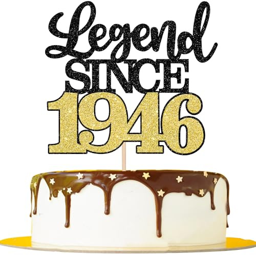 SYKYCTCY 1 Pack Legend Since 1946 Cake Topper Glitter Happy 80th Birthday Cake Pick 80 Fabulous Cake Decorations for Cheers to 80th Birthday Wedding Anniversary Party Supplies