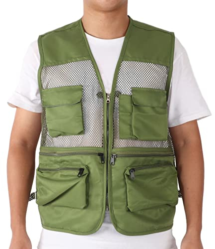 Mesh Angelweste, Herren Damen Langlebige Atmungsaktive Leicht Polyester Multi Pocket Outdoor Weste Sommerweste Fotografie Reisen Wandern Weste Jacke Netzweste für Arbeiten Safari Angeln Reisen