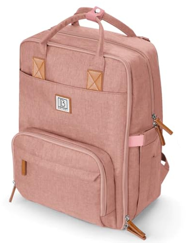 Brisby Wickelrucksack groß - Wickeltasche kinderwagen mit isoliertes Frontfach, Babytasche mit Wickelunterlage und Buggy-Montage in Farbe Rosa