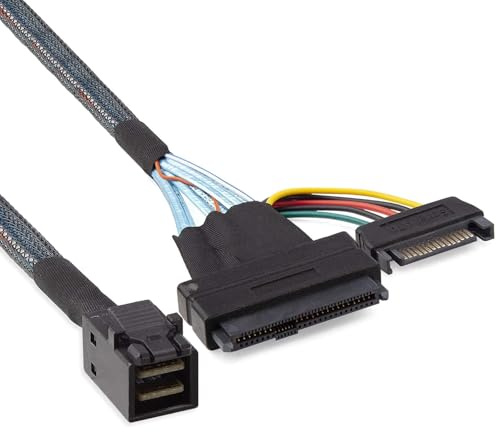 10Gtek 12G Internal Mini SAS SFF-8643 to U.2 SFF-8639 NVMe SSD Cable with 15 pin Male SATA Power Connector, PCIe 4.0, 85 Ohm, 1.6ft/0.5m