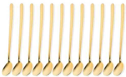 Schramm® 6 o 12 unidades de cucharas para latte macchiato seleccionables en negro, plata u oro Cuchara para huevos Cuchara para té Cuchara para servir café, Color:gold, Número:12 Stück