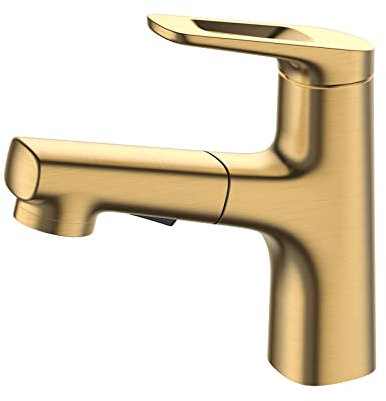 Mischbatterie waschbecken,Wasserhahn Bad mit ausziehbar Brause zum Haarewaschen,Waschtischarmatur ausziehbar aus Messing,Badarmatur Einhebelmischer mit 2 Wasserstrahlarten,waschbecken armaturen,Gold