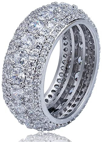 Herren Ring Trendy Hip Hop Rock Herren Ring Luxus Silber Farbe Full Bling Iced Out Cubic Micro Gepflasterte CZ Ringe Hochzeit Schmuck Geschenk,Silber,9