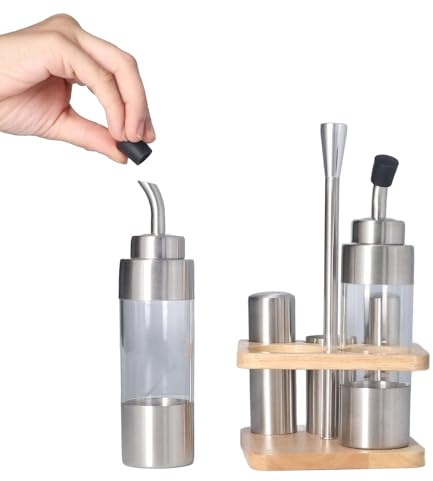 Oil Vinegar Dispenser Bottles Set, Kitchen Spice Set Salt and Pepper Shakers Set with Holder and Oil and Vinegar Bottles Glass Spice Dispenser for Kitchen Restaurant BBQ