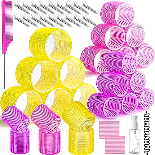 Qinzave 52 Stück Lockenwickler Locken Set mit Aufbewahrungstasche, Groß mit 30 Haarrollen in 5 Größen 20 Stück Clips Hair Roller Perfekt für langes, mittelgroßes, kurzes Haarl,dünn,dick (41 Stücke)