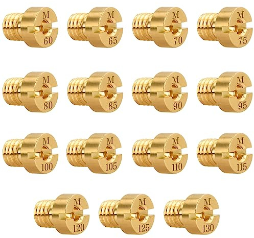 Focenat 15 Pcs Set di Ugelli per Carburatore, M5 60-130 Getti Carburatore per Carburatore Dellorto, Carburatore PHBG, Scooter Moto, 60, 65, 70, 75, 80, 85, 90, 95, 100, 105, 110, 115, 120, 125, 130