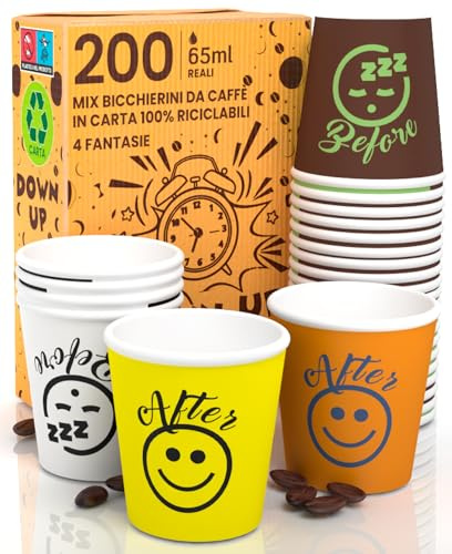 200 papperskoppar för kaffe 65 ml DownUpCUP Mix Miljövänliga Biologiskt Nedbrytbara Engångsglas Små Takeaway Varma Drycker