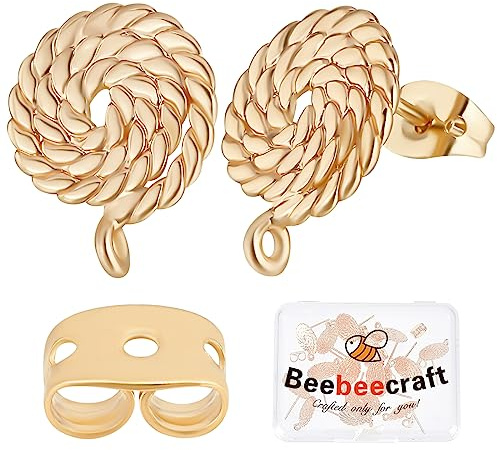 Beebeecraft 20 Stück 18K Vergoldete Ohrstecker Mit Öse Gedreht Flach Rund Mit 20 Stück Schmetterlings Ohrring Verschlüssen Für Die Schmuckherstellung Zum Valentinstag