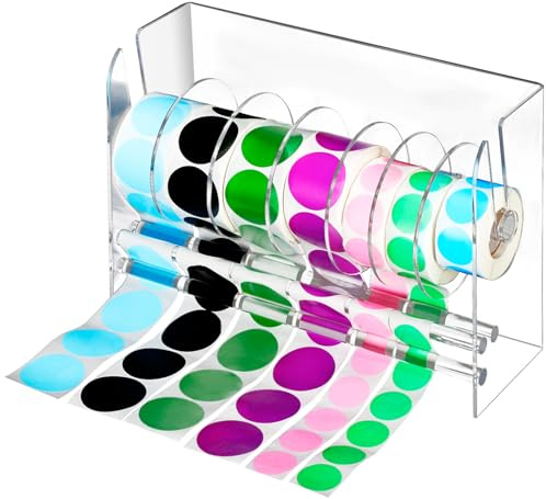 Qilery Adjustable Label Dispenser Acrylic Roll Sticker Dispenser Sticker Holder Organizer Label Stand for Holding Office and Home(7 Disks)