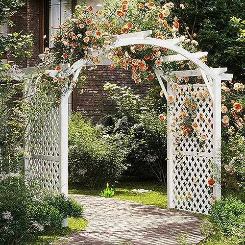MELPHI Arche De Jardin en Bois avec Porte, Treillis De Jardin en Bois, Tonnelle D'arche De Jardin D'horticulture pour Support De Plante Grimpante dans La Cour De Jardin en Plein Air (Color : White)