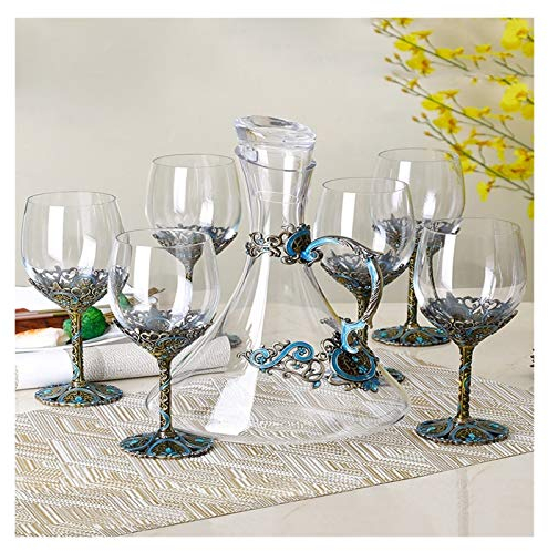 Party Champagne Flutes Red Wine Glass Seven-Piece Set Nordic Style Goblet Creative Lettering Wine Glass Decanter Set Retro Cup 350ML Champagne Glasses