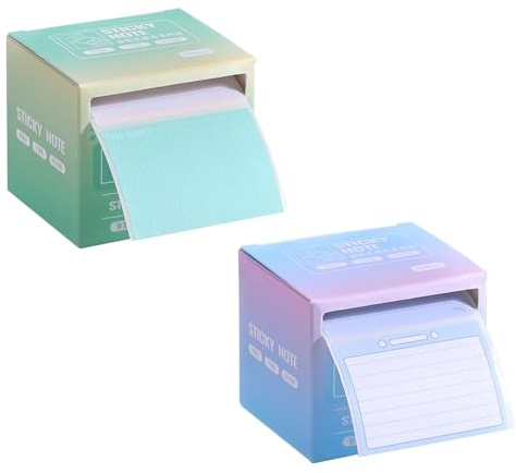 Bagentry 2 rollos de cinta adhesiva con cajas dispensadoras extraíbles, 512 hojas de notas adhesivas completas de 1.7 x 2.4 pulgadas, blocs de notas autoadhesivas para escribir notas (azul y verde)
