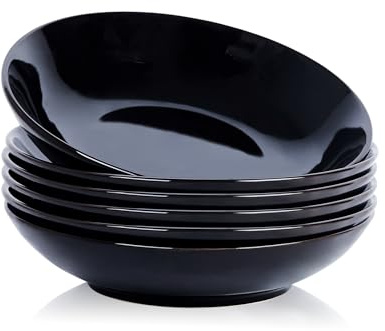 Swuut Lot de 6 bols à pâtes en céramique de 1180 ml, 23 cm, grand bol pour pâtes à salade, adaptés au micro-ondes et au four, noir