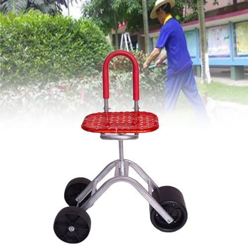 360° drehbarer Gartensitz mit Verstellbarer Höhe, 3 Räder, Garten-Rollsitz, beweglicher Stahl-Gartenhocker mit Rädern, Ederly-Gartenhocker zum Beschneiden, Pflanzen und Pflücken im Garten (Farbe: Ro