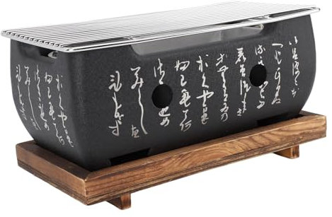 XIASABA I Poêle à barbecue japonais Poêle à charbon de bois Poêle à barbecue rectangulaire Calligraphie Chauffage rapide Base de gril en fil d'alliage d'aluminium pour le camping (M)