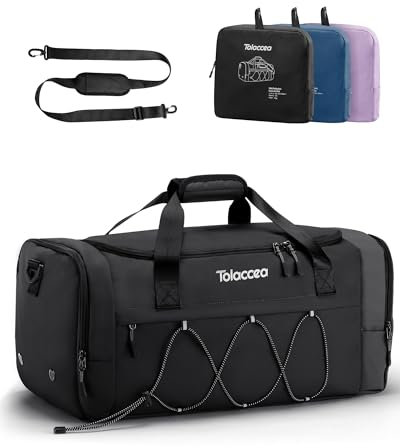Tolaccea 35L Faltbare Sporttasche & Reisetasche Ultraleicht mit Schuh- und Nassfach für Herren & Damen – Fitness, Gym, Weekender, Fußball, Schwimmen (Schwarz)