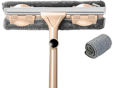 Telescopic Scrubber Window Wiper Glass Door Cleaner, Squeeze Window Cleaning Tool With Extension Pole Multi-purpose For Daily Life In The Home Or High Up Outdoor Car Windows Indoor Outdoor Use(Khaki 1