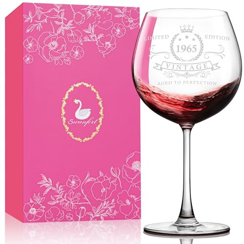 Swanfort 60th Birthday Gifts for Women, Vintage 1965 Wine Glass, Gift Ideas, 60th Birthday Decorations for Woman, Friends, Wife, Nan, Turning 60 Present for Her