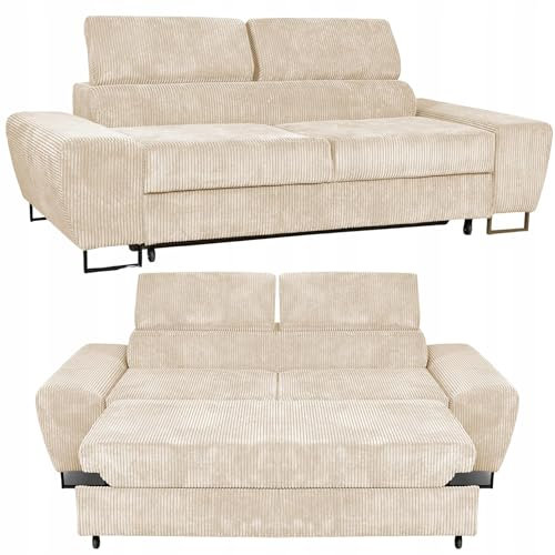 Family Meble Couch, Modell Savio, Modern Cordsofa, Zweisitzer-Sofa, Relaxsofa, Loungesofa, Fernsehsofa, Bequemer Sofa, Verstellbare Rückenlehne, Für Wohnzimmer, Esszimmer, Schlafzimmer, Büro, Beige