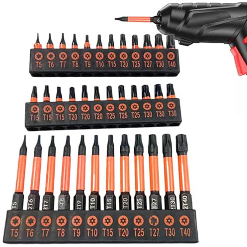 Juego de puntas Torx de seguridad,Juego de llaves de vaso Torx - Juego de destornilladores de acero S2 Juego de puntas Torx de 36 piezas | Brocas de torsión magnéticas de seguridad con punta de destor