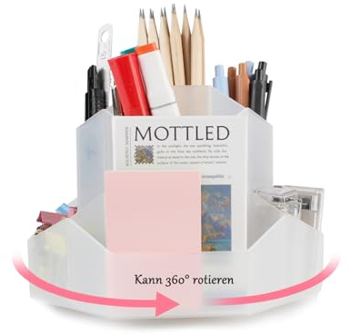 IOO6Z8SY Drehbarer Stiftehalter - 360° Drehbarer Schreibtisch-Organizer mit 9 Fächern, Multifunktionaler Stifte-Organizer für Büro, Schule und Zuhause,Transparentes Weiß
