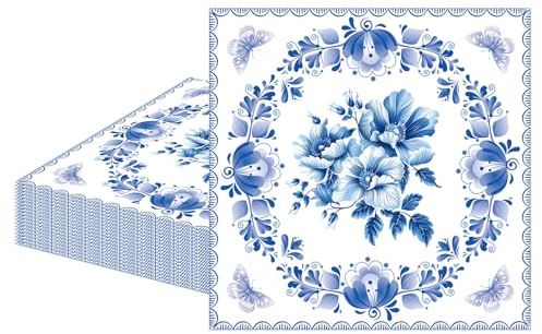 MORAINJAY 20 Pièces Serviettes Papier,Thème à Fleur Bleue,Parfait pour Anniversaires Fête,Partys,Mariages,Kommunion et Célébrations,Décoration de Table(3 Plis | 33x33cm)