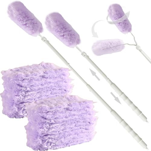 LUKIUP 21 Piumini spolverino telescopico, cattura polvere, 20 Piumini e 1 Manici Telescopici, 360 Gradi Cattura e Intrappola Polvere e Sporco con Microfibre per Mobilia