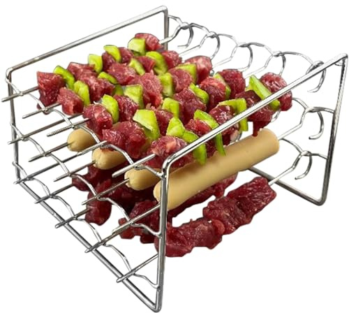 304 Stainless Steel Air Fryer Skewer Rack Grate 3 tier Rack with 15 Skewers Kabob Air Fryer Accessories for BBQ Grill Kabobs Chicken Meat Seafood