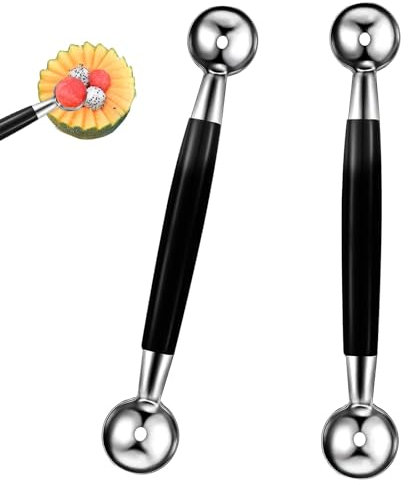 2 PCS Double Sided Melon Baller, Round Melon Balls Fruit Baller Scoop Melon Baller Scoop Stainless Steel Melon Baller Melon Scoop Double Scoop Ice Cream Cone Double Dessert Scoop for Fruit Ice Cream