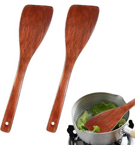 2 Stück Pfannenwender Holz,Holzkochlöffel,Pfannenwender,Kochlöffel,Holzspatel Zum Kochen,Küchenspatel,Holzspachtel,Holzschaber Pfannenwenderholz,Mit Langem Griff Aus Massivholz Hartholz(33x8 cm)