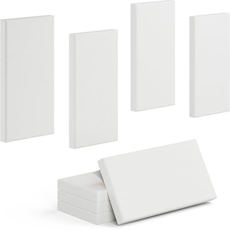 4 Pack High-Density Core with Fabric Cover Acoustic Panels – 24×12×2 In Self-Adhesive Soundproofing and Sound-Absorbing Wall Panels for Echo Reduction in Studio, Theater, or Recording (Linen White)