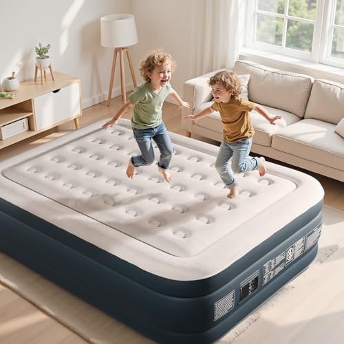 Bonnlo faltbare Campingmatratze mit Elektrischer Pumpe – Luftmatratze selbstaufblasend 2 Personen mit Velours-Oberfläche für Outdoor & Gäste, 200 kg Tragkraft, 203 x 152 x 45 cm, Grauweiß & Dunkelgrau