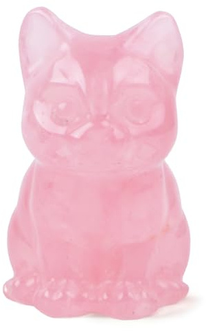 Aitsite Rose Quartz Crystal Cat Figurine, Healing Gemstone Cat Figurine, 1.5inch Pink Ornament for Living Room Office Desk Decor, Crystal Gifts for Women Men Christmas