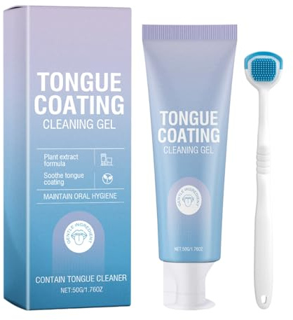 Kit de gel de nettoyage de langue avec racloir, gel de nettoyage pour revêtement de langue, kit de soin des gencives et des dents, avec nettoie, rafraîchit, sûr et doux, 50 g, pour gencives sensibles