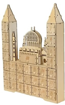 Calendario per conto alla rovescia dei castelli del Ramadan, con luce a LED e 30 cassetti, decorazioni per l'avvento in legno per feste islamiche, calendario del Ramadan