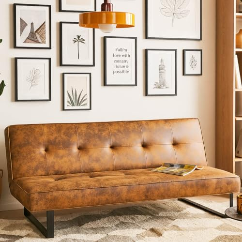 BAKAJI Divano Letto Reclinabile Clic Clac 3 Posti Reclinabile, Rivestimento in Pelle Sintetica, Seduta Imbottita ad Alta Densità e Ergonomica, Gambe Metallo Apertura e Chiusura Facilitata (Industrial)