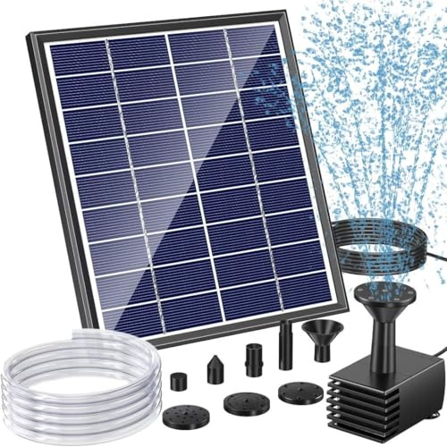 POPOSOAP Solar Bird Bath Fountain Pump, 6W Outdoor Water Fountain with 4ft Tubing & 5 Nozzles, DIY Solar Powered Water Pump for Small Garden, Ponds, Pool and Fish Tank