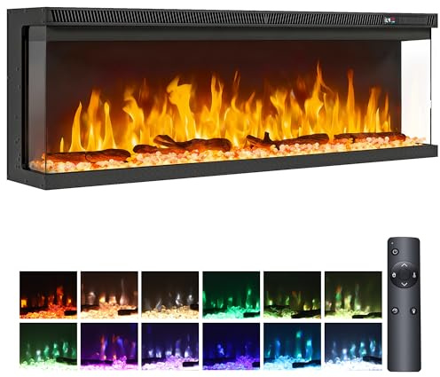 TAUS 40/102cm 3 in 1 Electric Fireplace, Wall Inset/Recessed/Freestanding Electric Fire, 12 LED Color Flame Effect, Remote Control & Real Logs,900W/1800W Heater, Crystal & Log Set