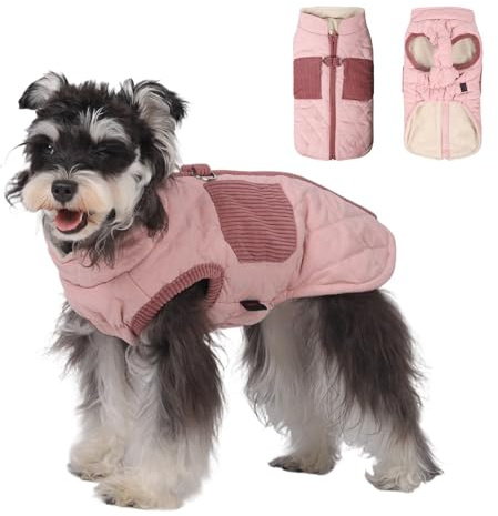 FEimaX Cappotto per Cani Caldo Cappottino Cane Invernale Antivento Giacca in Pile con Anello a D Gilet Giubbotto Calda Cucciolo Abbigliamento da Neve per Cani di Taglia Piccola e Media (M, Rosa)