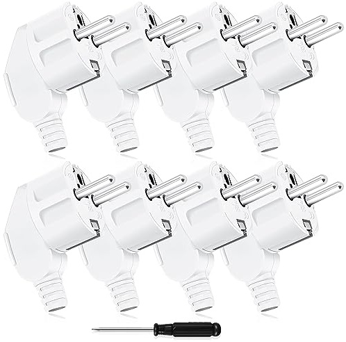 OMIGA Schuko Stecker 8 Stücke Schutzkontaktstecker Stecker 250V/16A | Winkelstecker mit Schraubendreher Gelten Haushaltsgeräten Beleuchtungslampen Kleingeräten Steckdosen Weiß