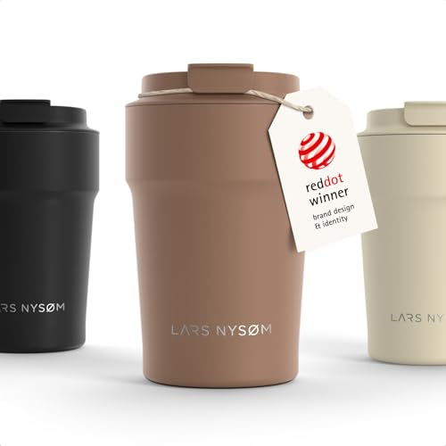 LARS NYSØM Tazza Termica per caffè o tè 380ml | Thermo Coffee Mug-to-Go In Acciaio Inox 0,38 Litri | Tazza da Viaggio con Isolamento | Base in silicone antiscivolo (Mocha Brown - Powder, 380ml)