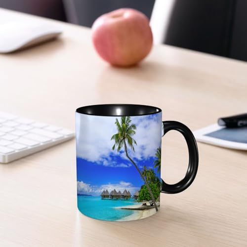 EMCLKS Funny Coffee Mug for Dad,Grandad & Men 11oz Ceramic Premium Mugs - Father’s Day Gift | Novelty Ceramic Coffee Cup | Tropical Set, overwater bungalows of the Tropical Resort, Bora Bora Island,