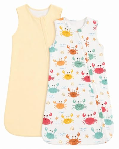 WYTbaby Schlafsack Baby 1.0 Tog Lyocell Sommerschlafsack 2er Pack für Jungen Mädchen Neugeborene 0-6 Monate