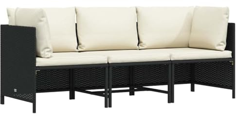 SooIarix 3-Sitzer-Gartensofa mit Auflagen, Schwarz Poly Rattan, Wetterfestes Loungesofa für Terrasse, Balkon, Gartenmöbel Set