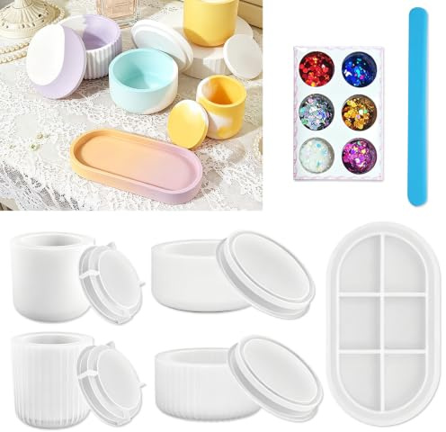 5 Pezzi Stampi in Silicone per Resina, Stampi per Candele con Coperchio | Vasi di Piante Stampi,Resina Stampo in Silicone,Stampi in Silicone per per Candelieri, Décoration e Progetti Fai-da-te