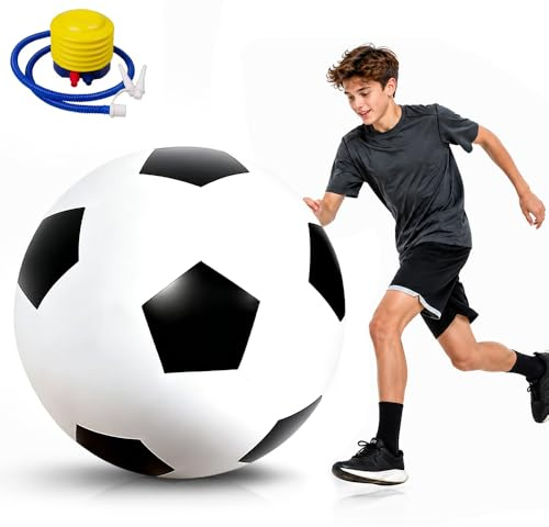 XPJBKC Fußball Ø 100 cm Groß, Aufblasbarer Spielball XXL mit Handpumpe, Riesen Ball Aufblasbar aus Robustem Gummi, Indoor & Outdoor, Schwarz/Weiß