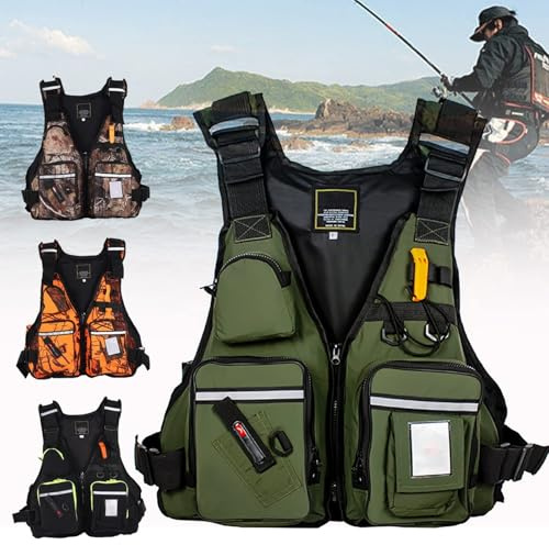 River Vest Unica Taglia Regolabile Multi Tasca Neoprene per Pesca Barca Immersioni Sport Acquatici Uso(MilitaryGreen)
