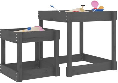 Ziaphsol 2 tavolini da gioco per sabbia in legno di pino massiccio, 70 x 70 x 70 cm e tavolo piccolo da 50 x 50 x 50 cm, giocattolo per esterni, per giardino, sabbiera e acqua